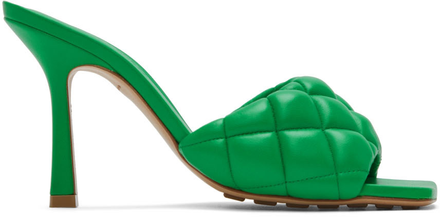 Bottega Veneta: Green Padded Heeled Sandals | SSENSE