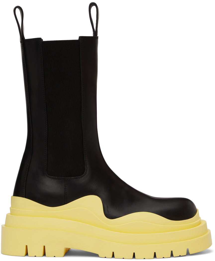 h*i様 Bottega Veneta TIRE BOOT ブラック Bottega Veneta: Black Tire Chelsea Boots | SSENSE Canada