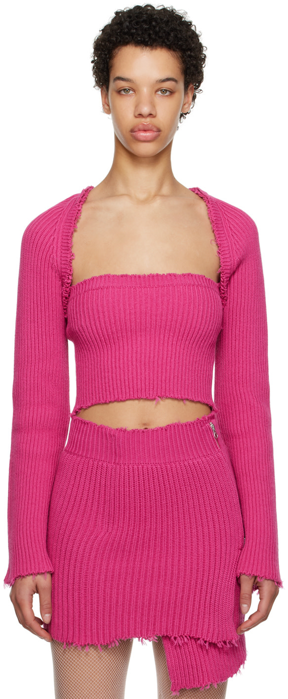 MM6 Maison Margiela: Pink Raw Edge Cardigan | SSENSE