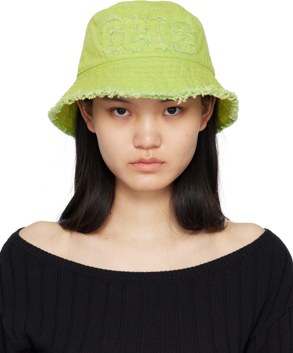 GCDS: Green Distressed Bucket Hat | SSENSE