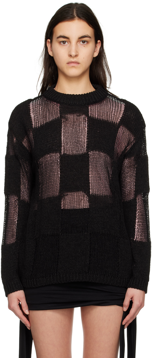 OPEN YY: Black Check Sweater | SSENSE