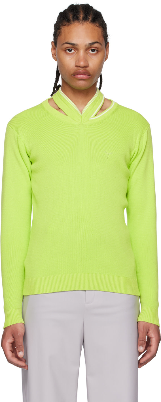 Y/Project: Green Cutout Sweater | SSENSE