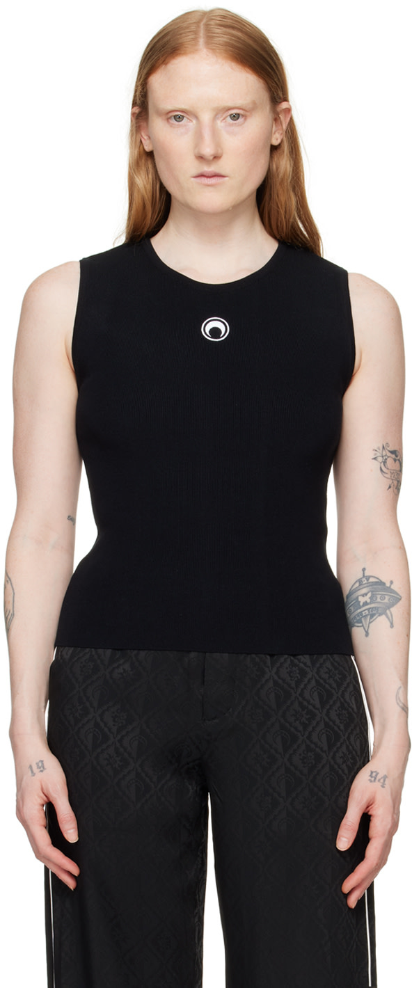MARINE SERRE ブラック タンクトップ M Marine Serre: Black Core Sleeveless Crewneck | SSENSE