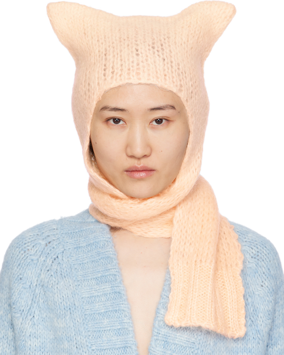 Maison Margiela: ピンク フェード モヘア マフラー ビーニー | SSENSE