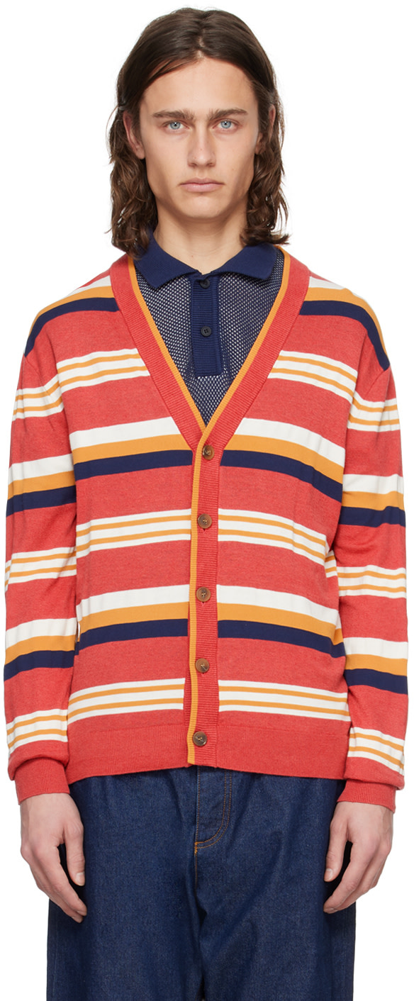 Maison Kitsuné: レッド ボーダー カーディガン | SSENSE 日本