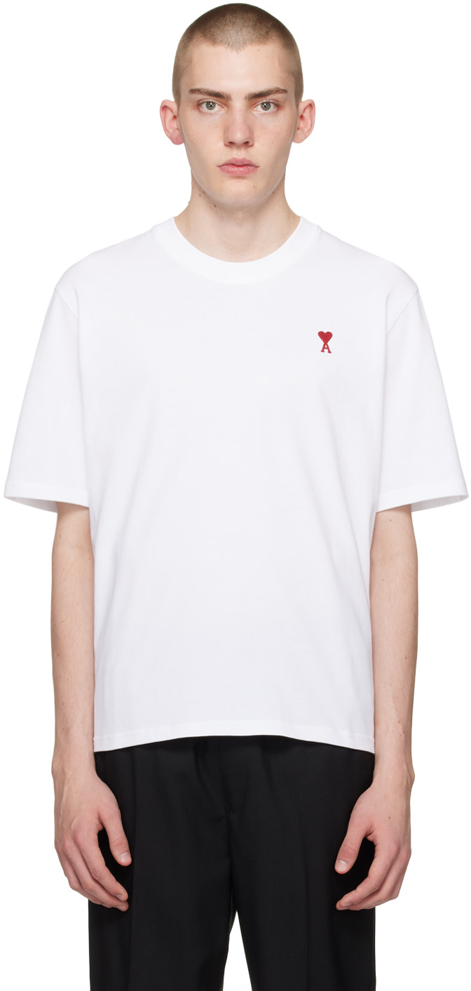 AMI Paris: White Ami de Cœur T-Shirt | SSENSE