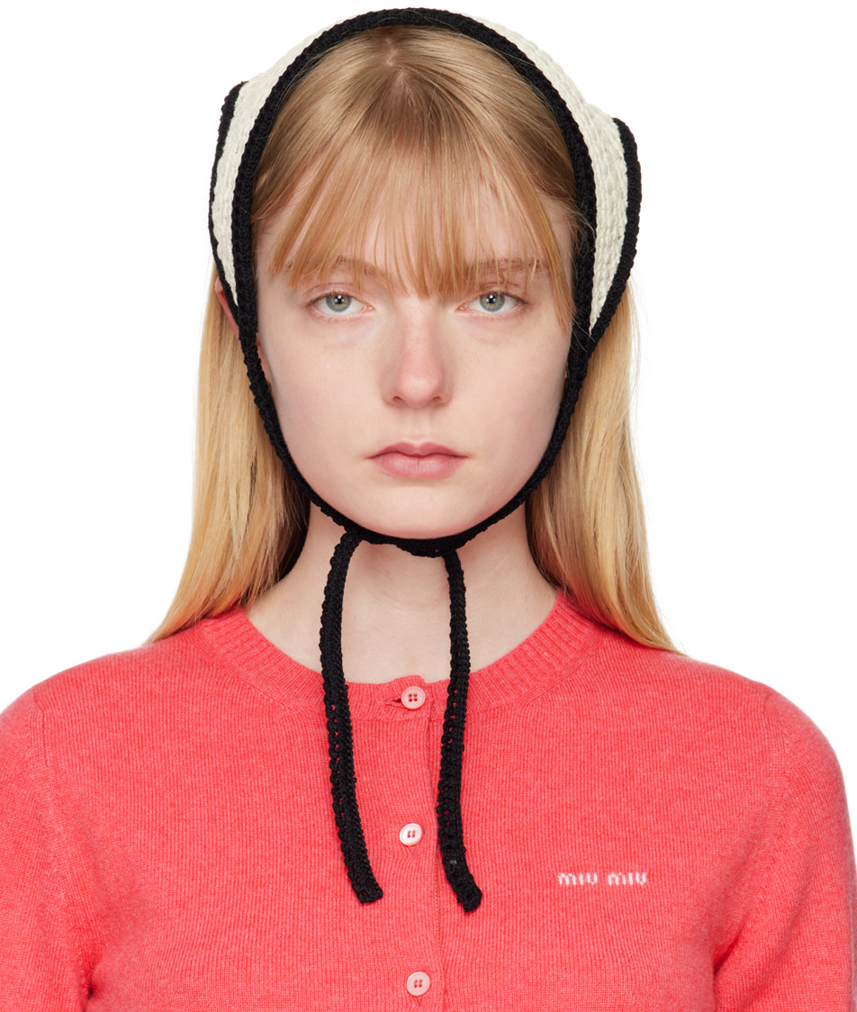 Miu Miu: White & Black Crochet Bandana | SSENSE Canada display picture 1