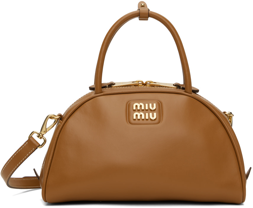 Miu Miu: Tan Leather Top Handle Bag | SSENSE Canada