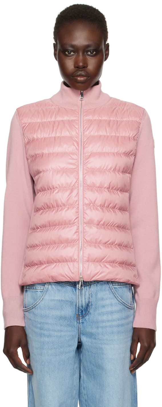 Moncler: Pink Padded Wool Down Jacket | SSENSE