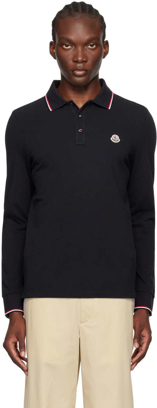 Moncler: Navy Long Sleeve Polo | SSENSE