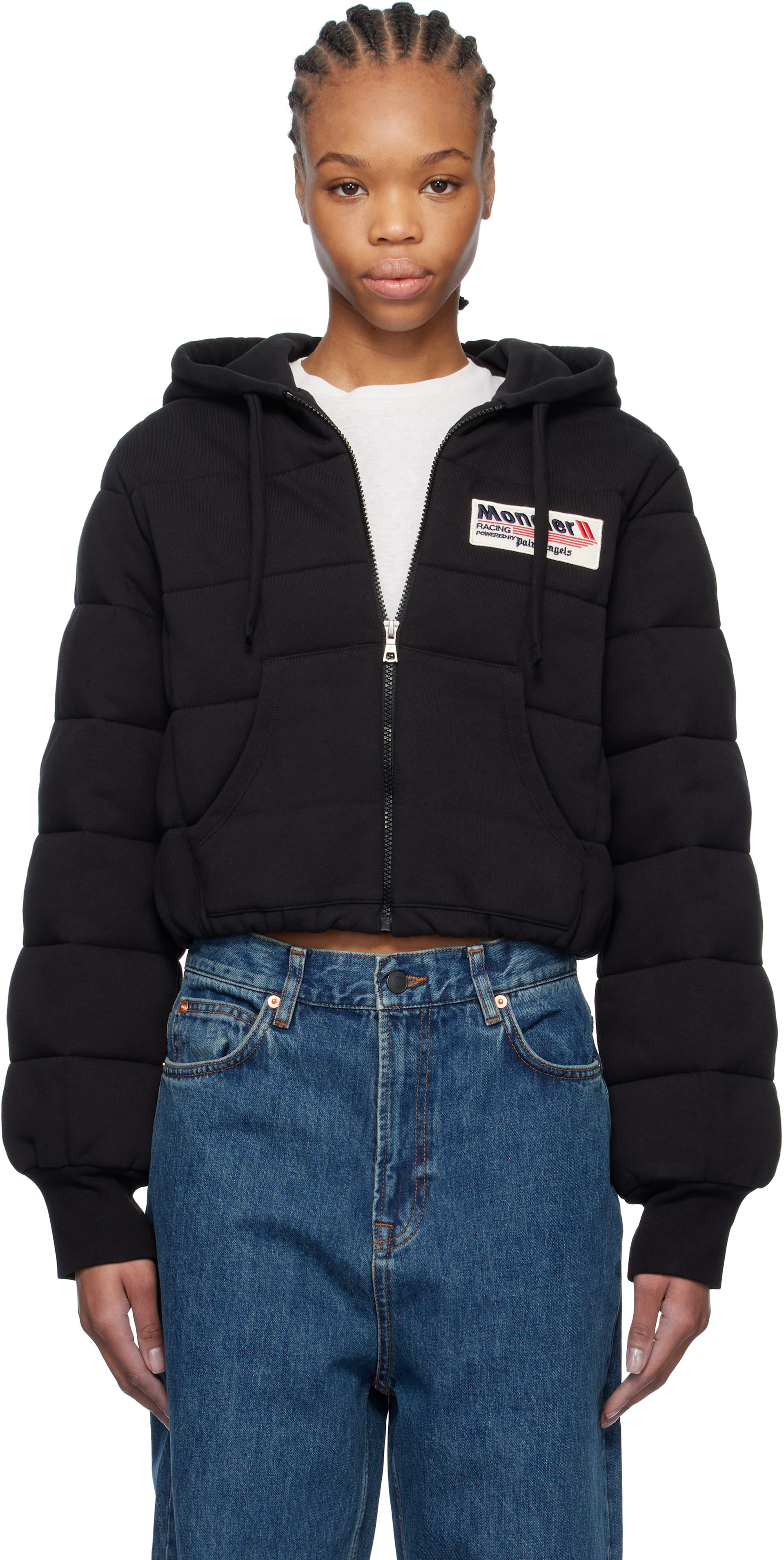 Moncler Genius: Moncler x Palm Angels Black Zip Up Down Hoodie