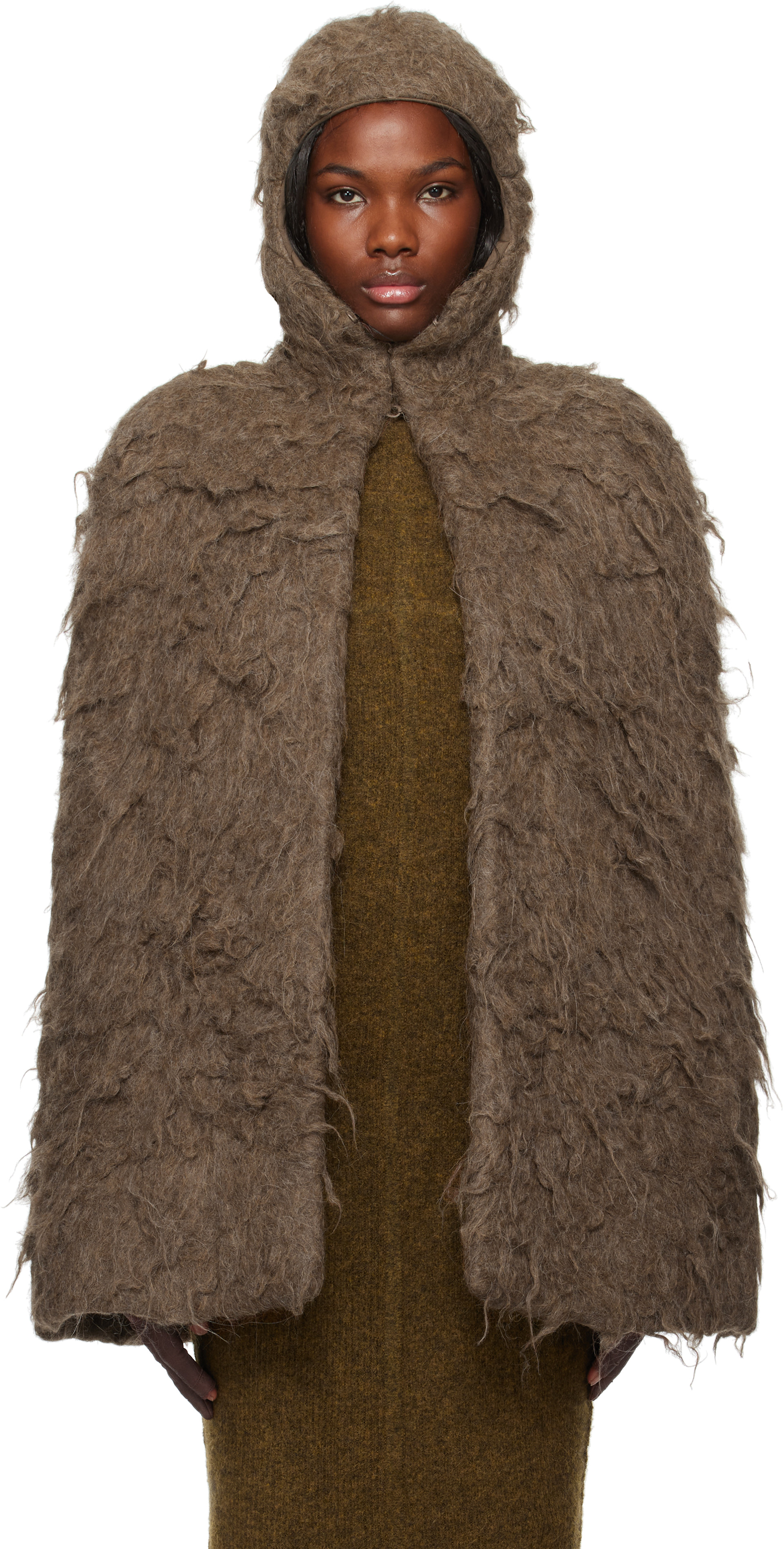 Rick Owens: Brown Porterville Cape Jacket | SSENSE