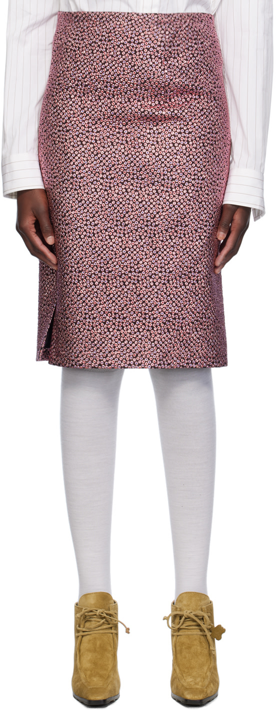 Pink & Black Jacquard Midi Skirt by Dries Van Noten on Sale