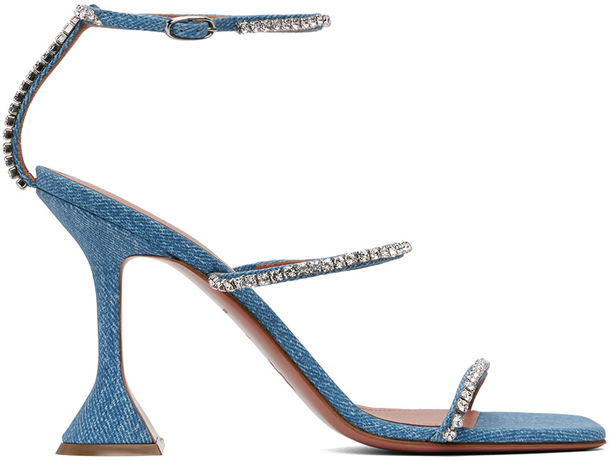 Amina Muaddi: Blue Gilda Heeled Sandals | SSENSE