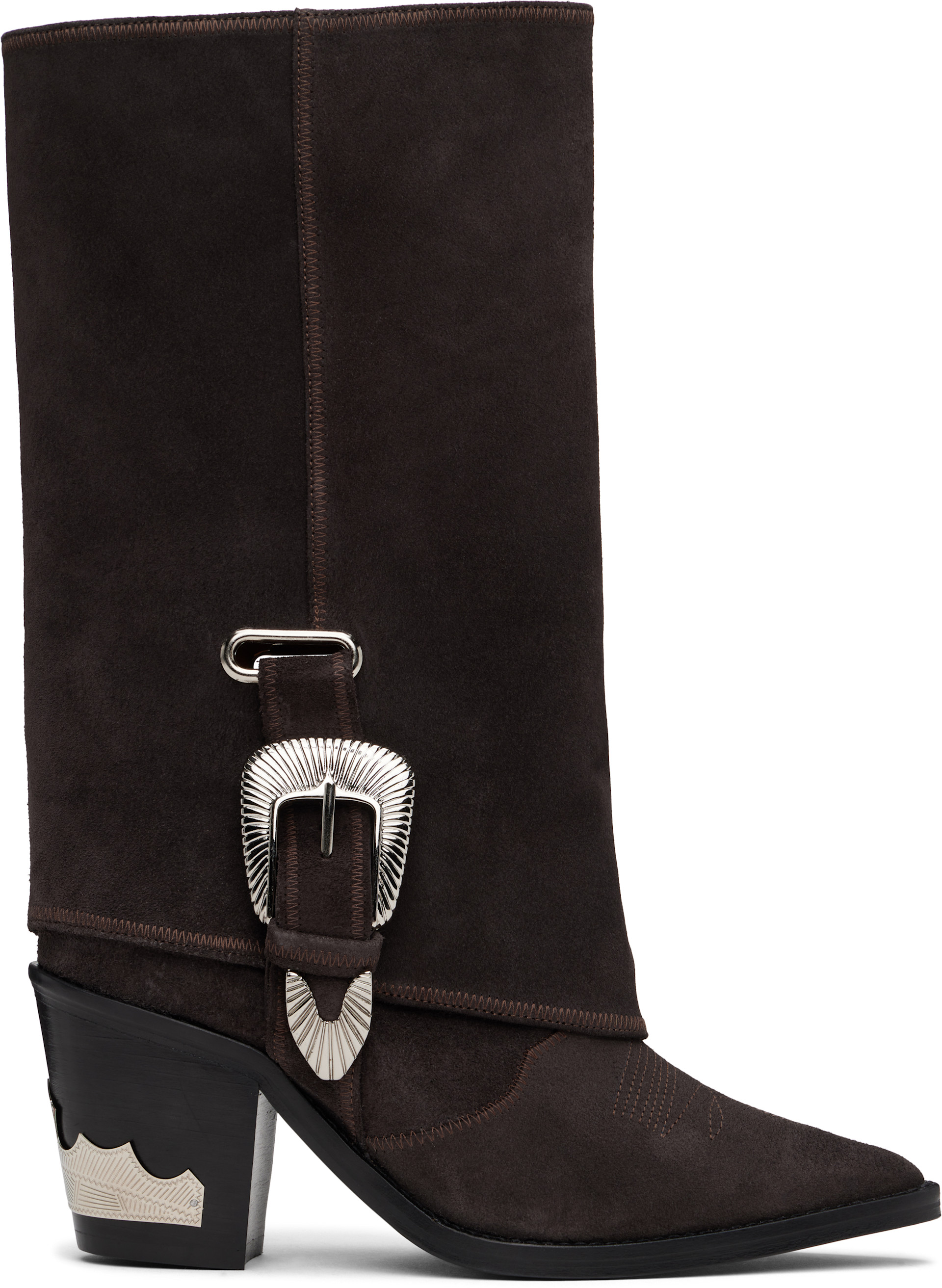 TOGA PULLA メタルバックルカウボーイショートブーツ 本革 VV056 Toga Pulla: SSENSE Exclusive Brown Western Style Boots | SSENSE