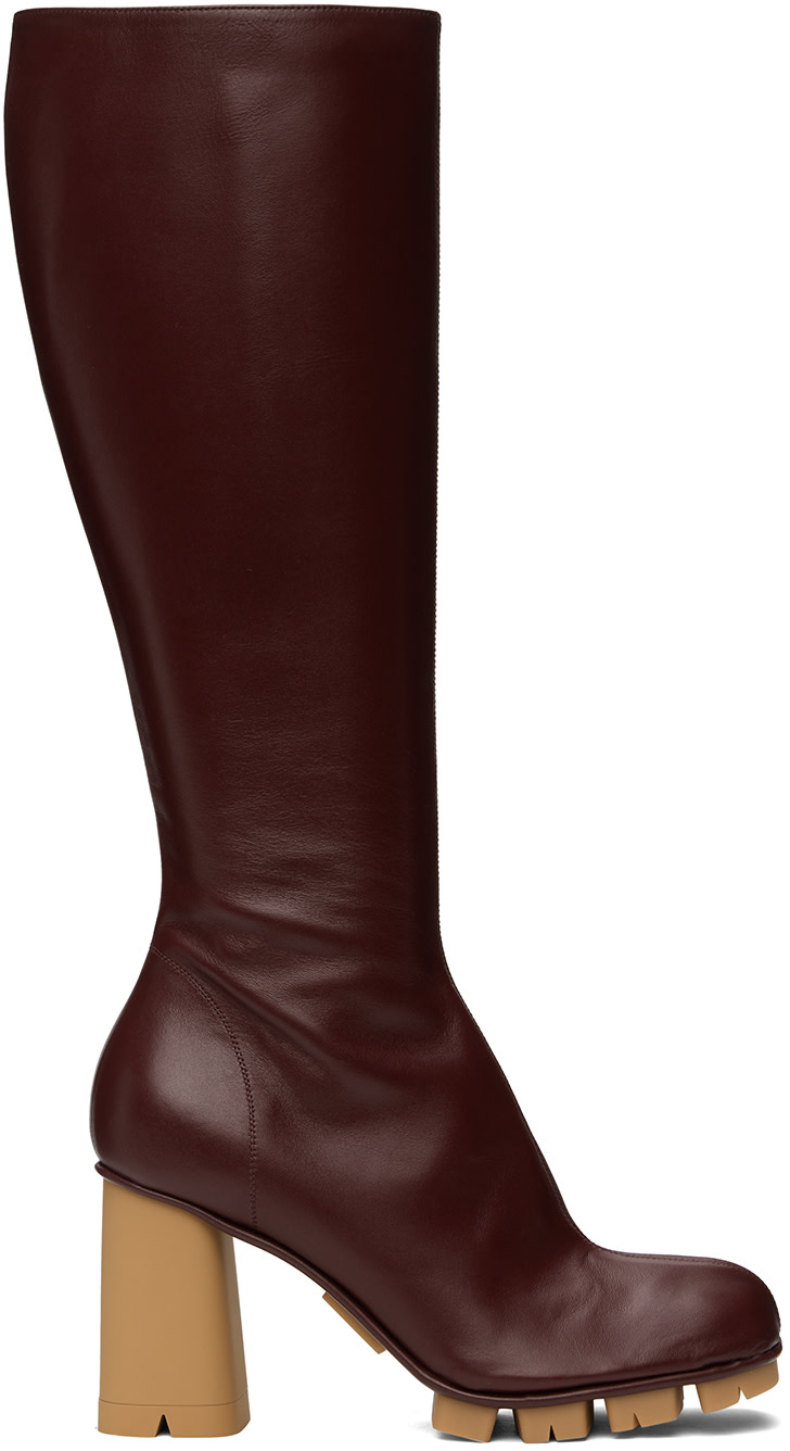 Bottega Veneta ロングブーツ ダークブラウン size:38.5 Bottega Veneta: Burgundy Shore Boots | SSENSE
