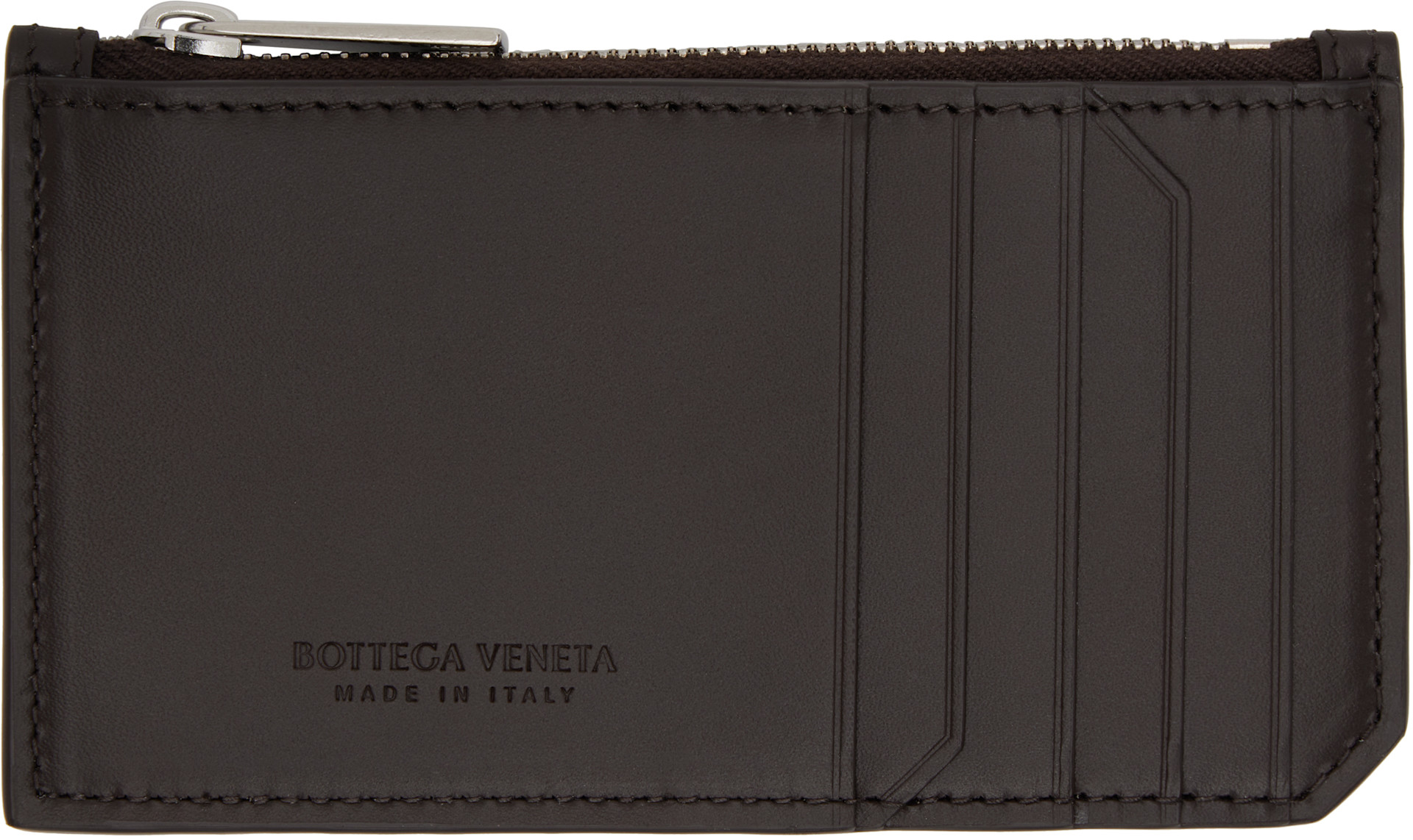 Bottega Veneta: Brown Intrecciato Piccolo Zipped Card Holder | SSENSE