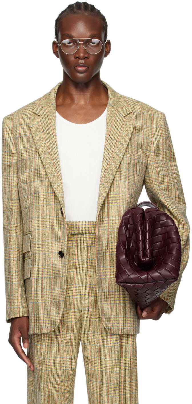 J982 XL ボッテガヴェネタ 大きいサイズ ジャケット ベージュ メンズ メンズ用 Bottega Veneta テーラードジャケット | SSENSE 日本
