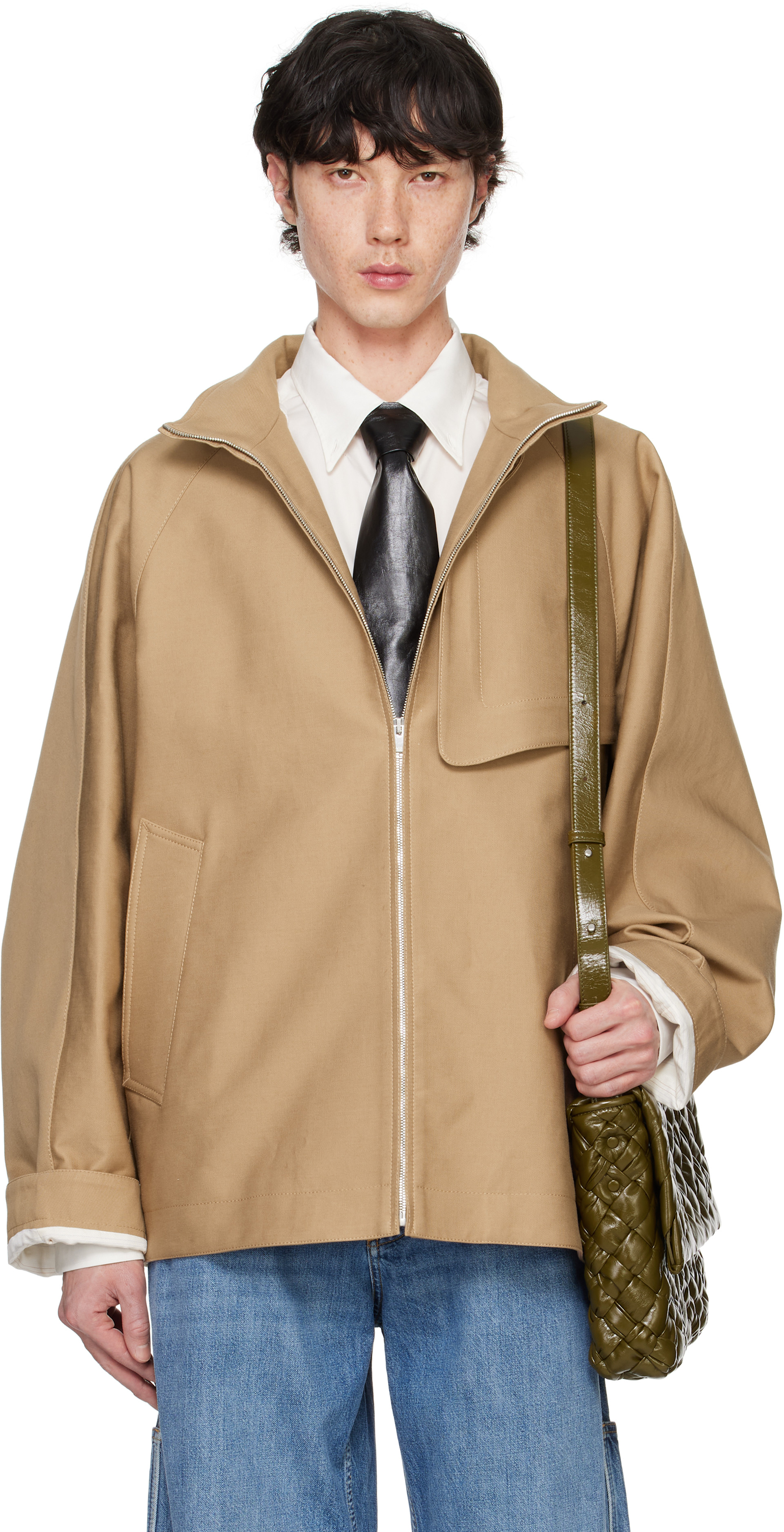 Bottega Veneta: Beige Heavy Cotton Gabardine Jacket | SSENSE