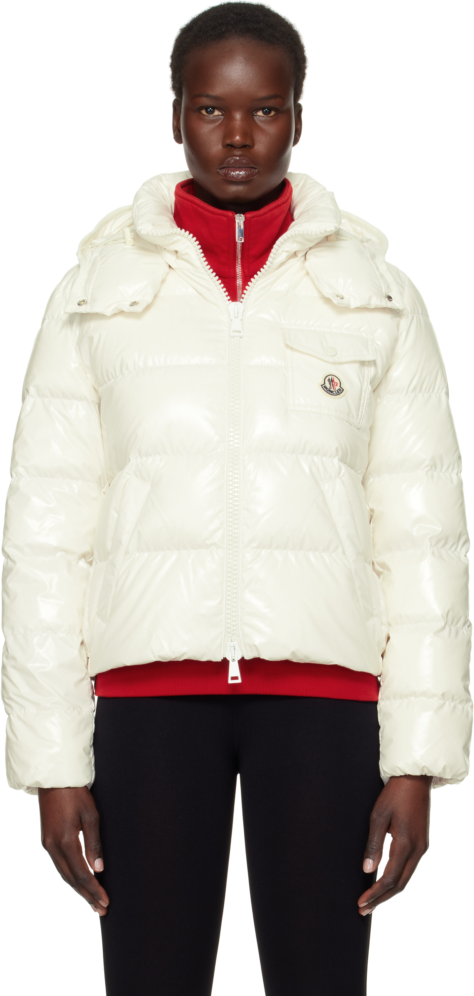 Moncler: White Andro Hooded Short Down Jacket | SSENSE Canada