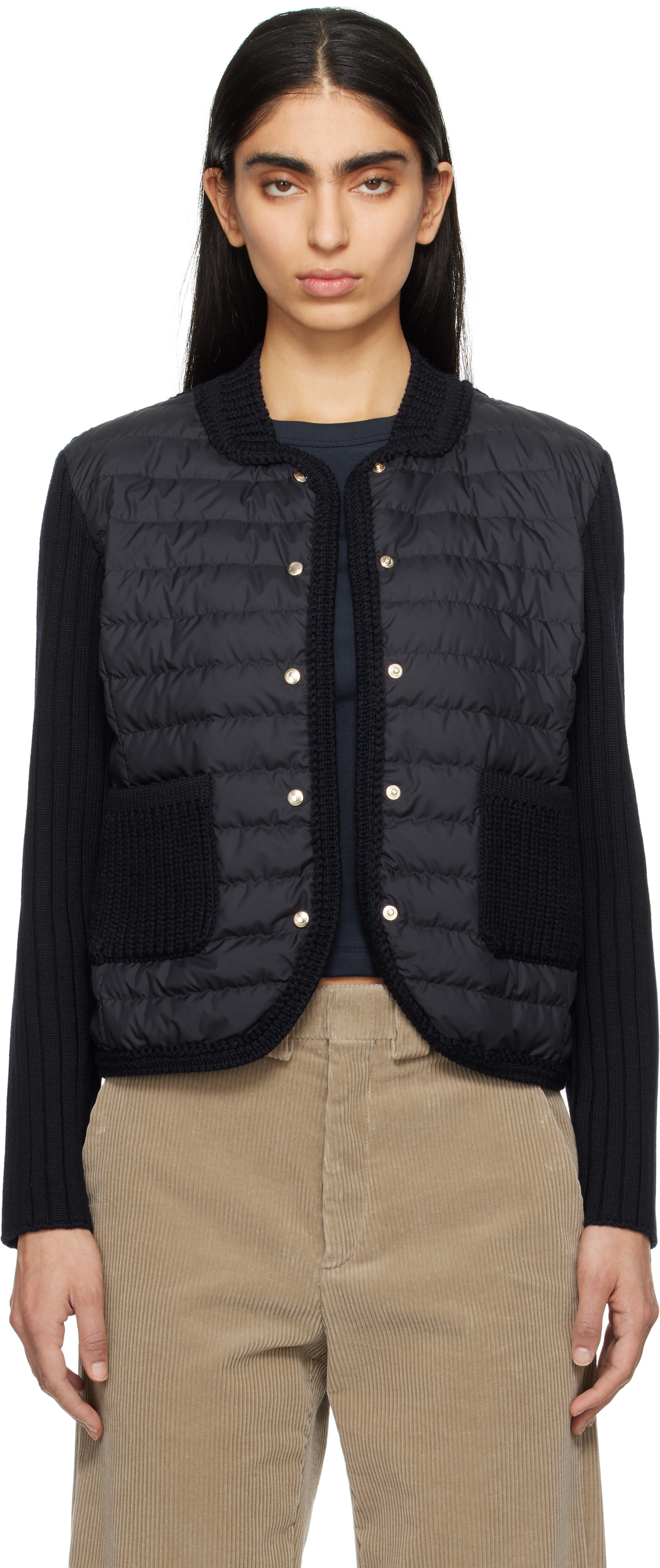 Moncler: ネイビー ウール ダウン パデッド カーディガン | SSENSE 日本