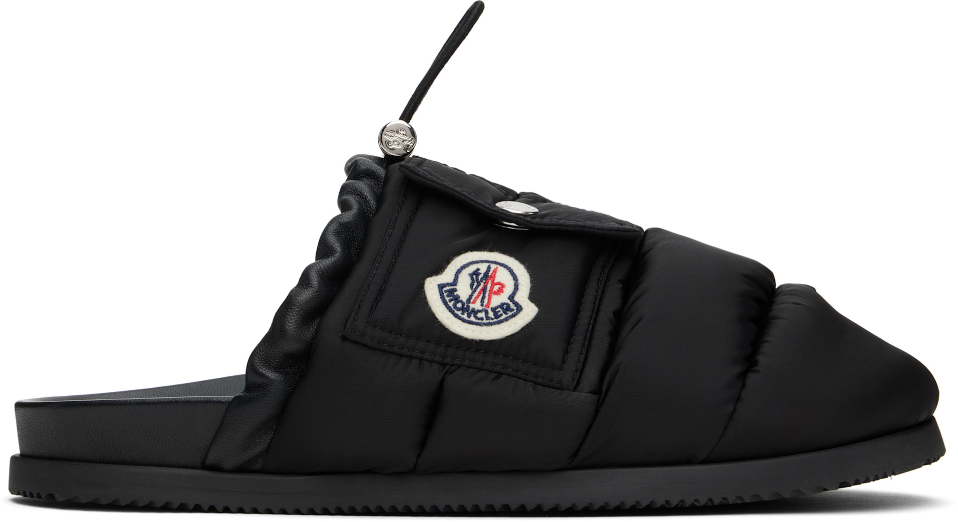 Moncler ブラック水着 ジッパーポケット付き Moncler: Black 'Mon Pocket' Slippers | SSENSE