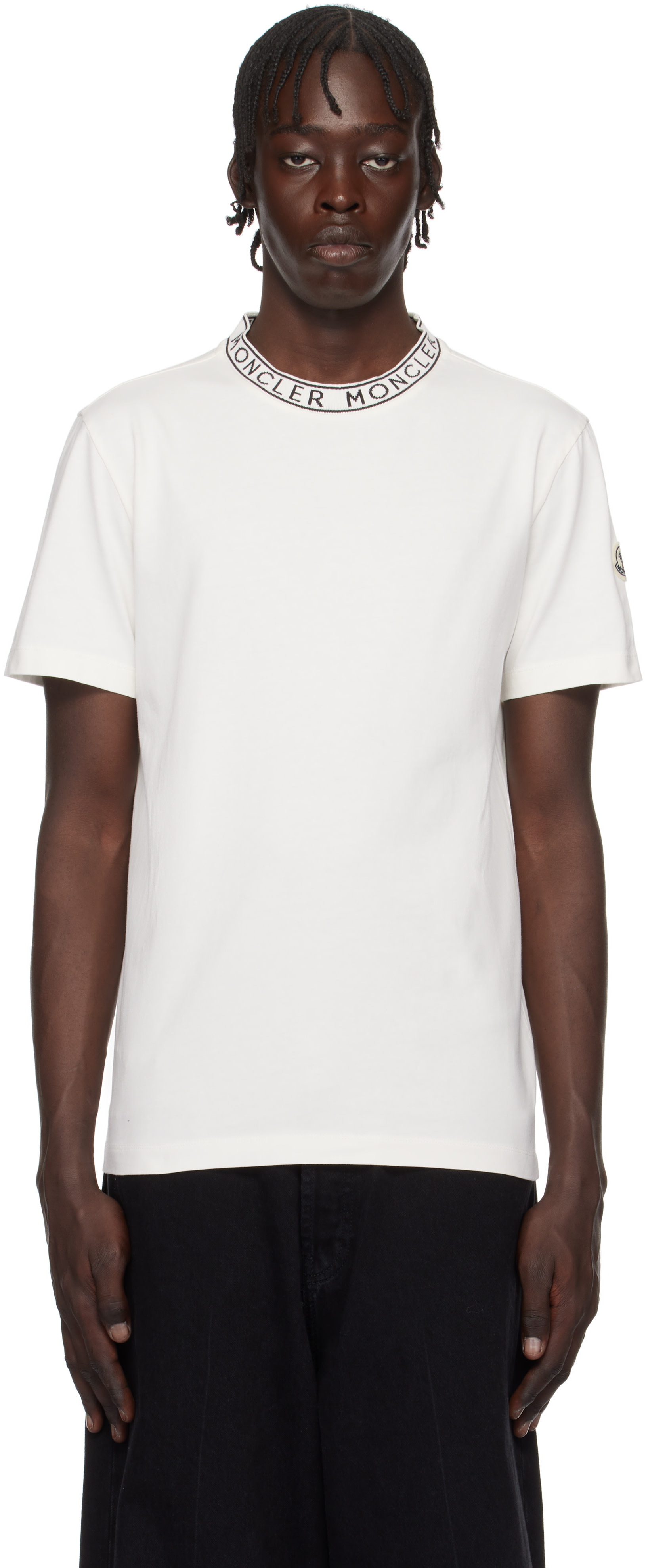 Moncler: White Logo-Trimmed Cotton T-shirt | SSENSE Moncler: White Logo-Trimmed Cotton T-shirt | SSENSE