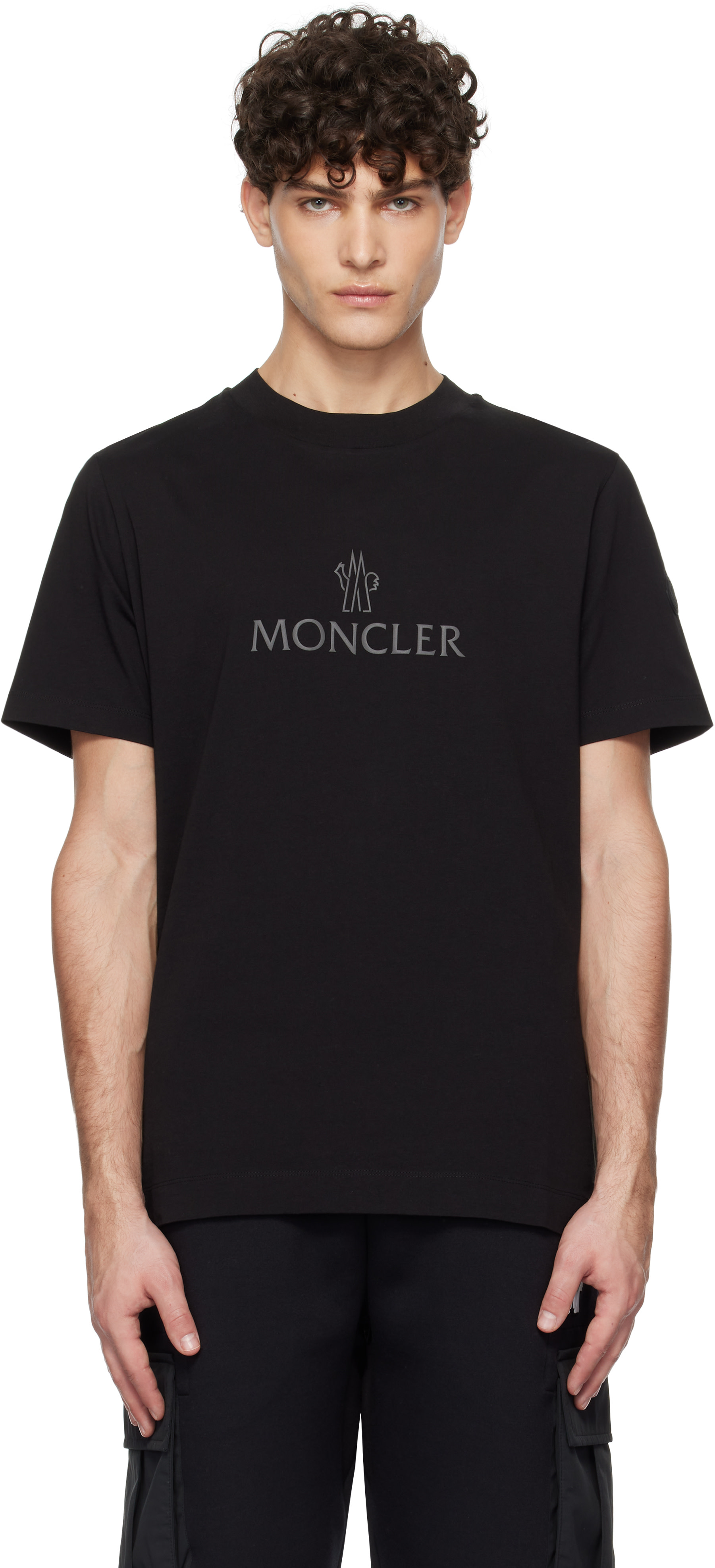 Moncler: Black Logo Cotton T-shirt | SSENSE