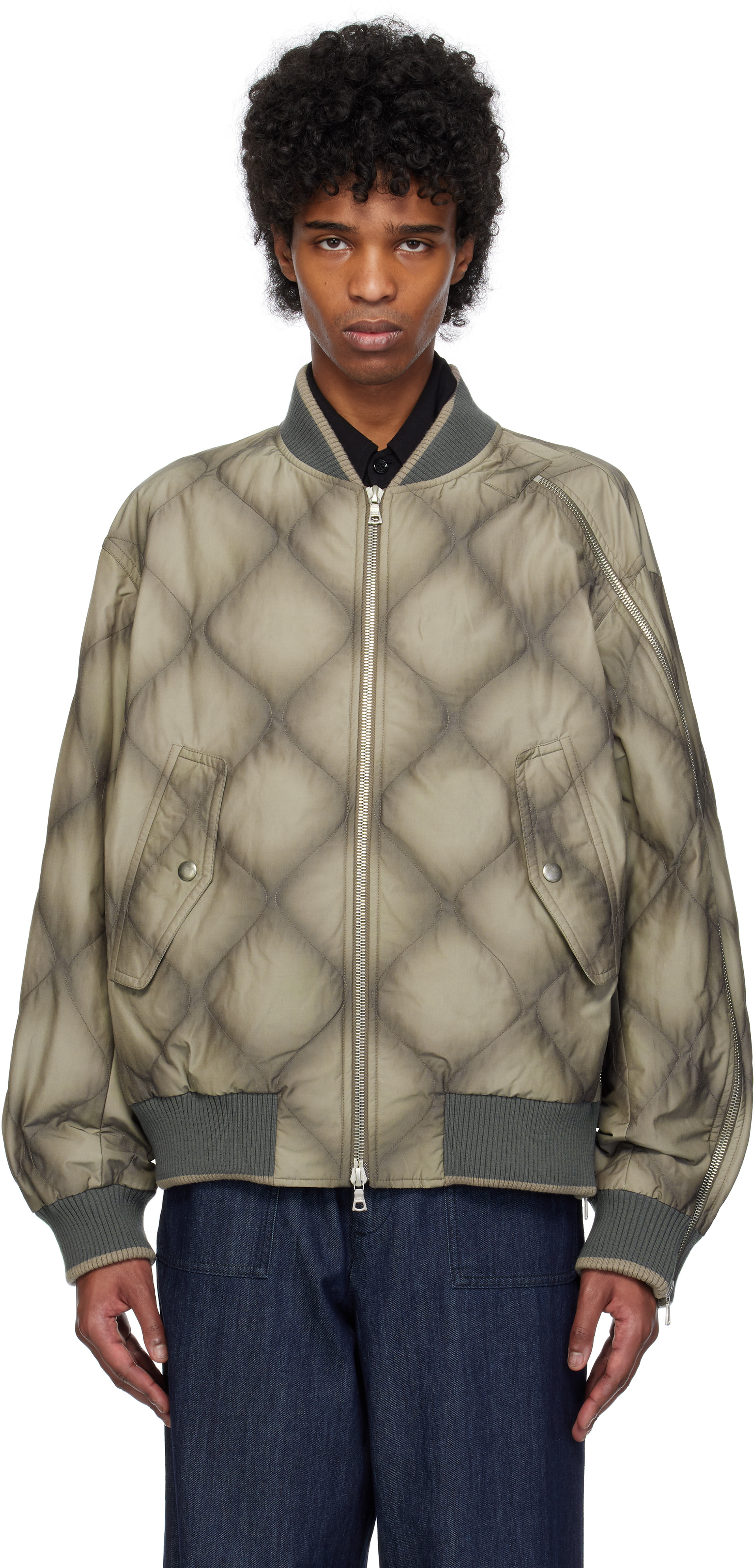 DRIES VAN NOTEN コレクションピース キルティングジャケット Dries Van Noten: Gray Duck Canvas Bomber Jacket | SSENSE