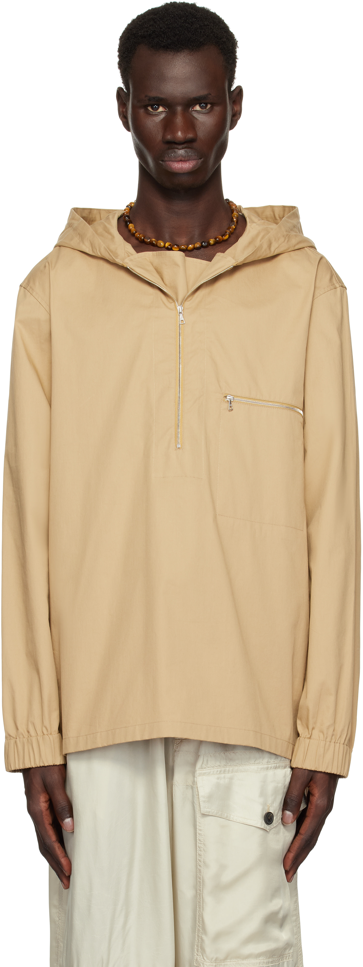 Dries Van Noten: Beige Half-Zip Jacket | SSENSE