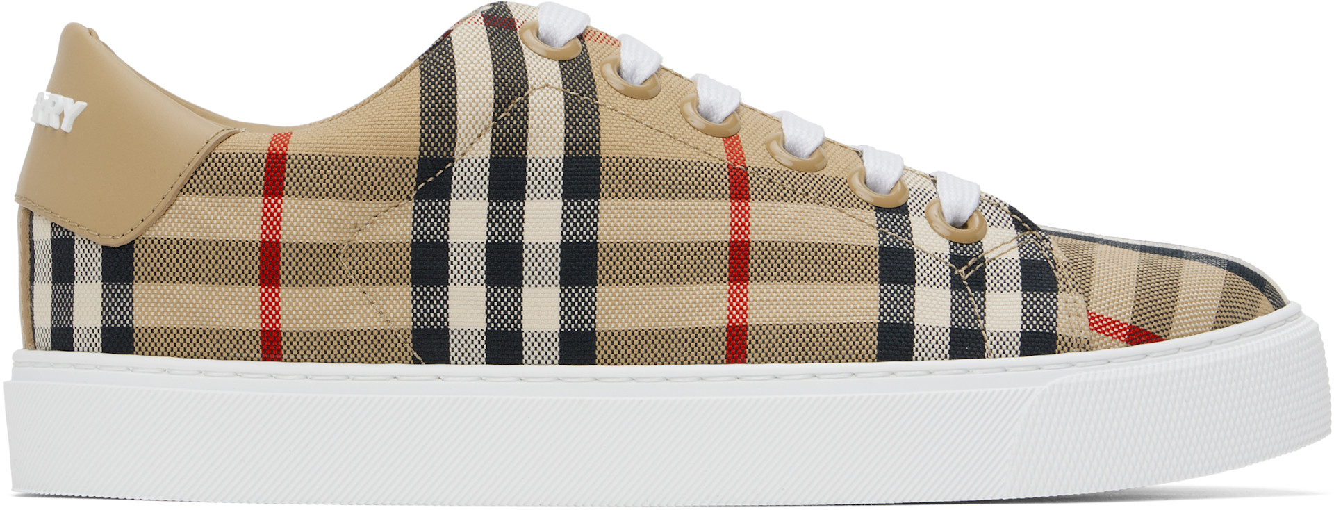 Burberry: Beige Check & Leather Sneakers | SSENSE