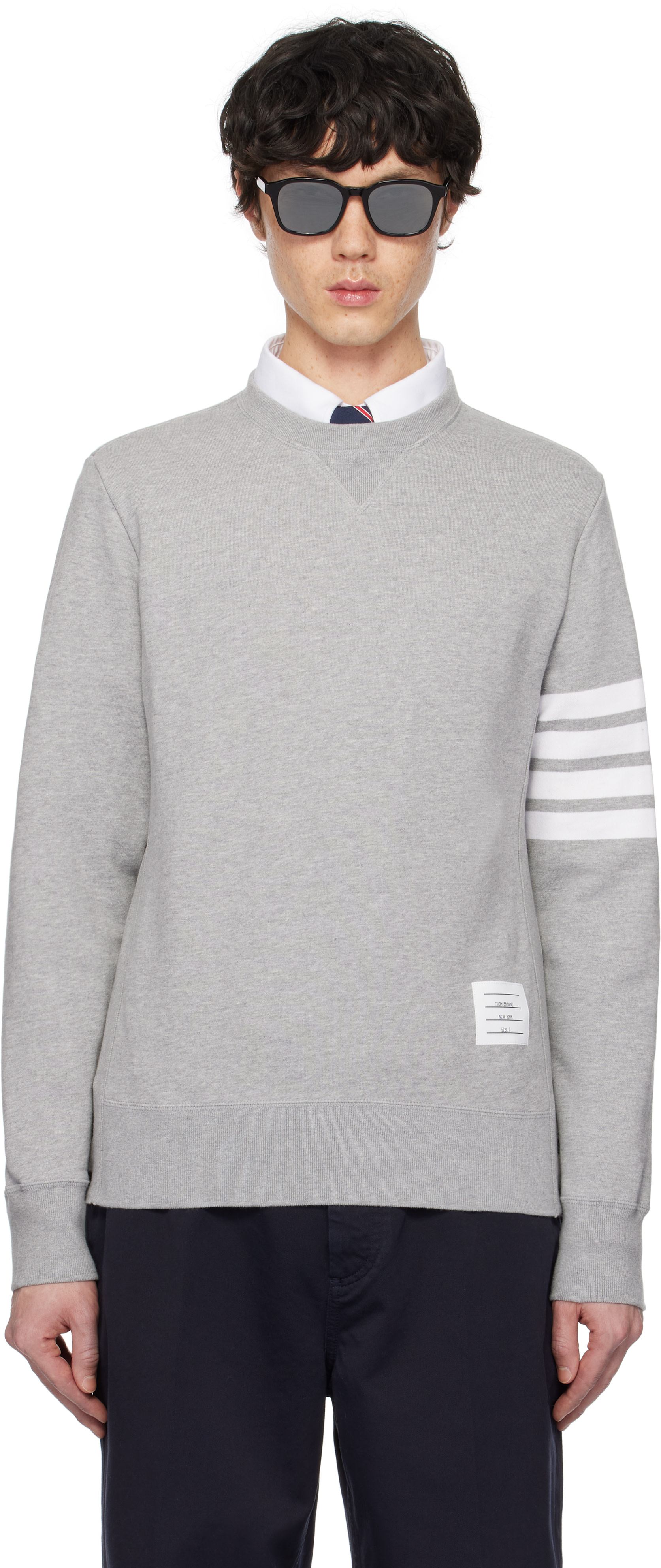 Thom Browne: Gray Classic Loopback 4-Bar Sweatshirt | SSENSE Canada