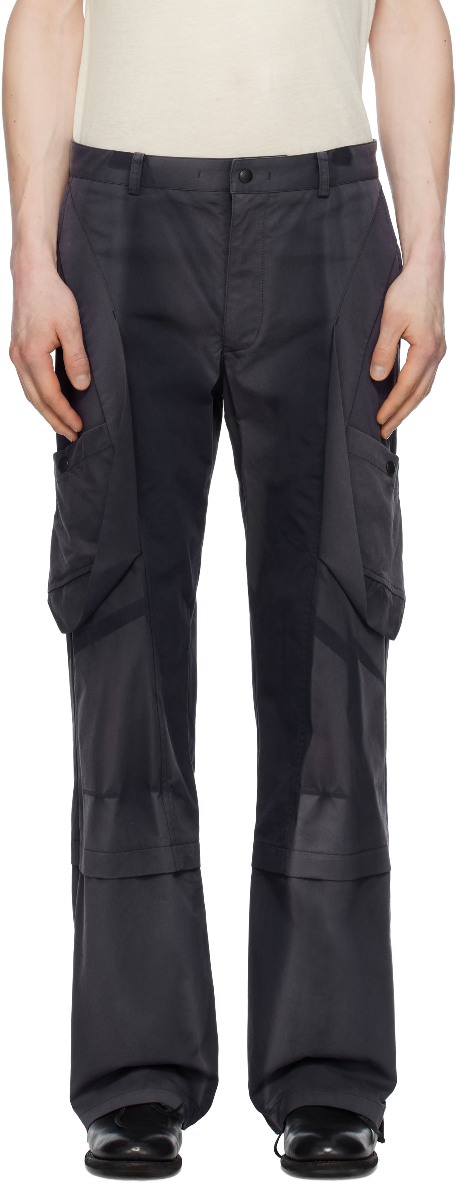 JiyongKim: Blue Sun-Bleached Draped Pocket Trousers | SSENSE