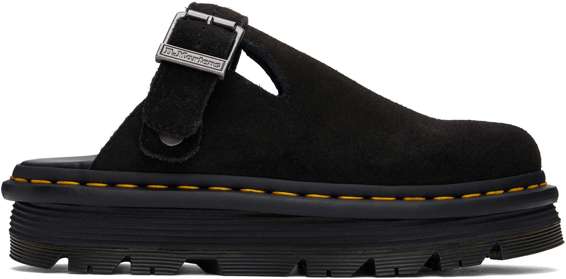 Dr. Martens: Black Zebzag Suede Slingback Platform Mules | SSENSE