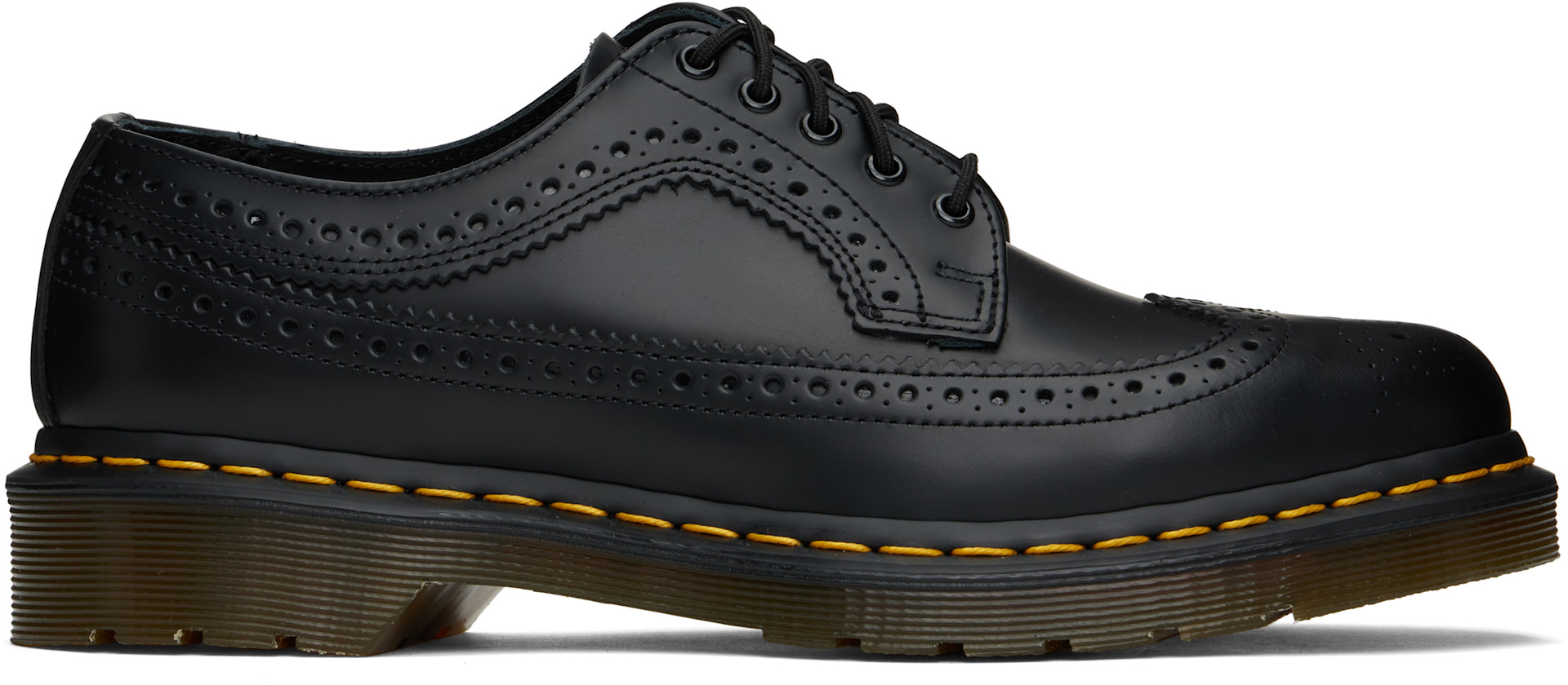 Dr. Martens: Black 3989 Yellow Stitch Smooth Leather Brogues | SSENSE