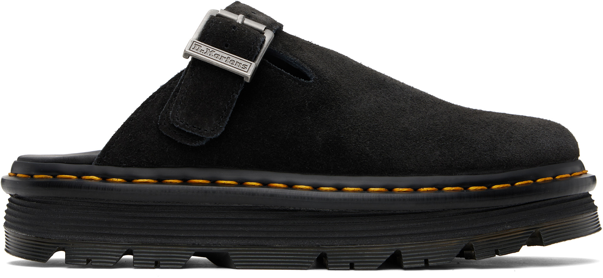 Dr. Martens: Black Zebzag Suede Casual Slingback Platform Slip-on