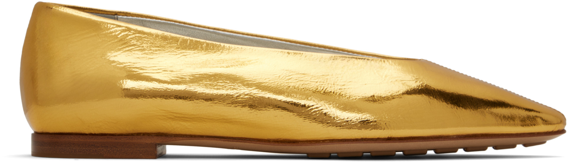 Bottega Veneta: Gold Sofia Ballerina Flats | SSENSE