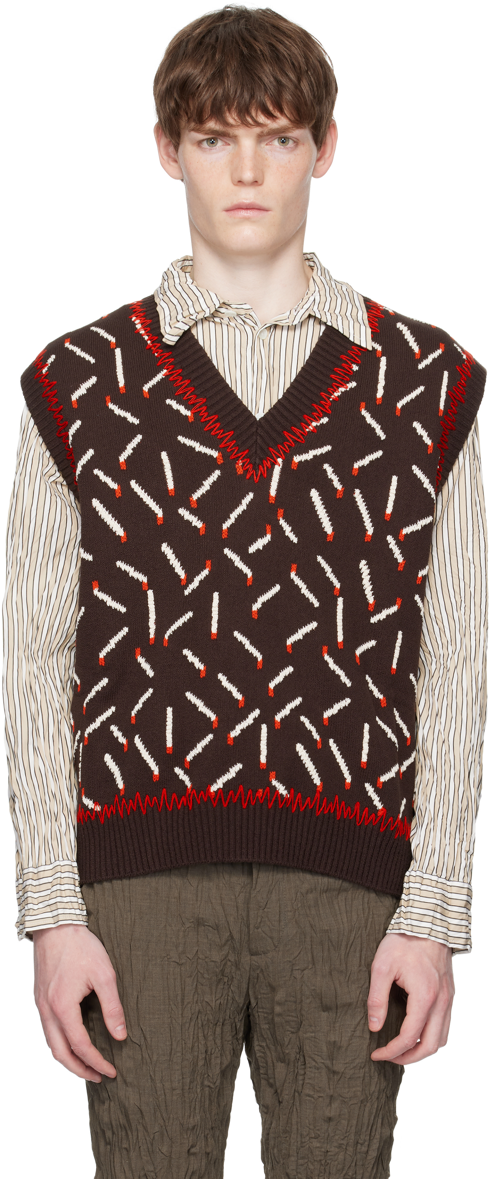 Bottega Veneta: Brown Cotton Jacquard Matches Vest | SSENSE