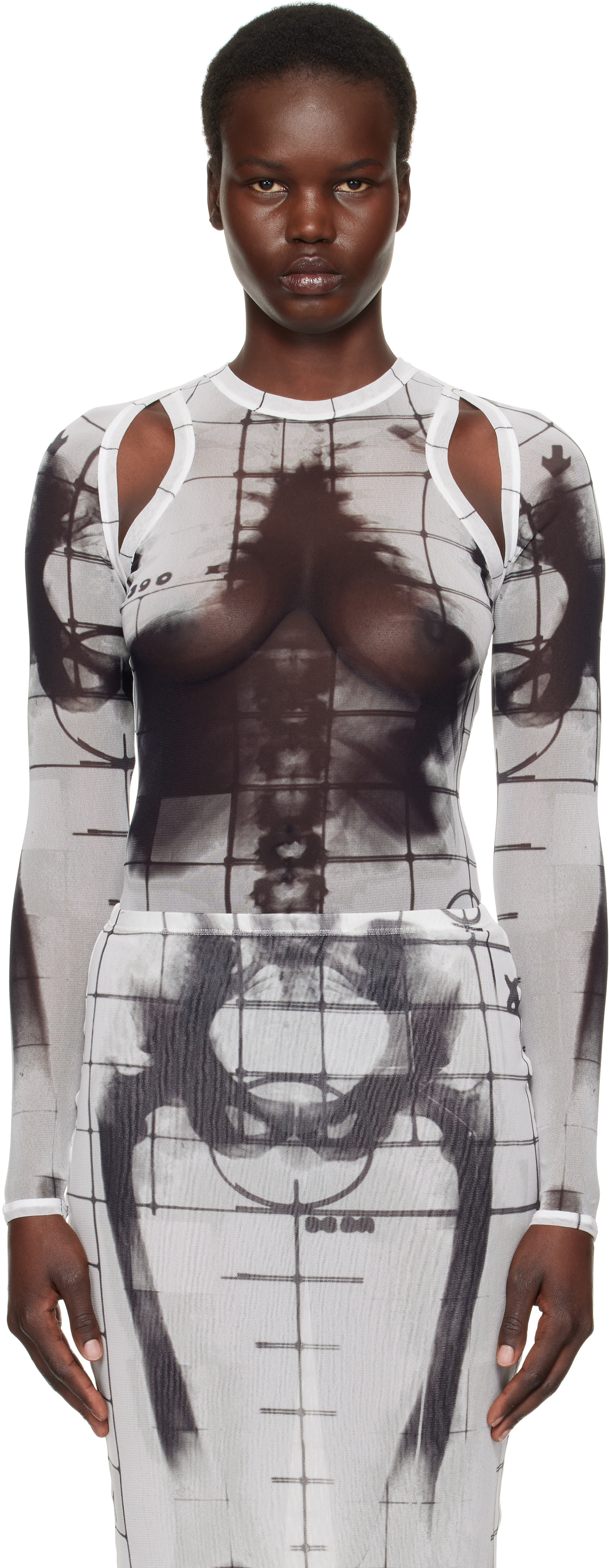 Jean Paul Gaultier: White & Black 'The Squeletor' Cardigan | SSENSE