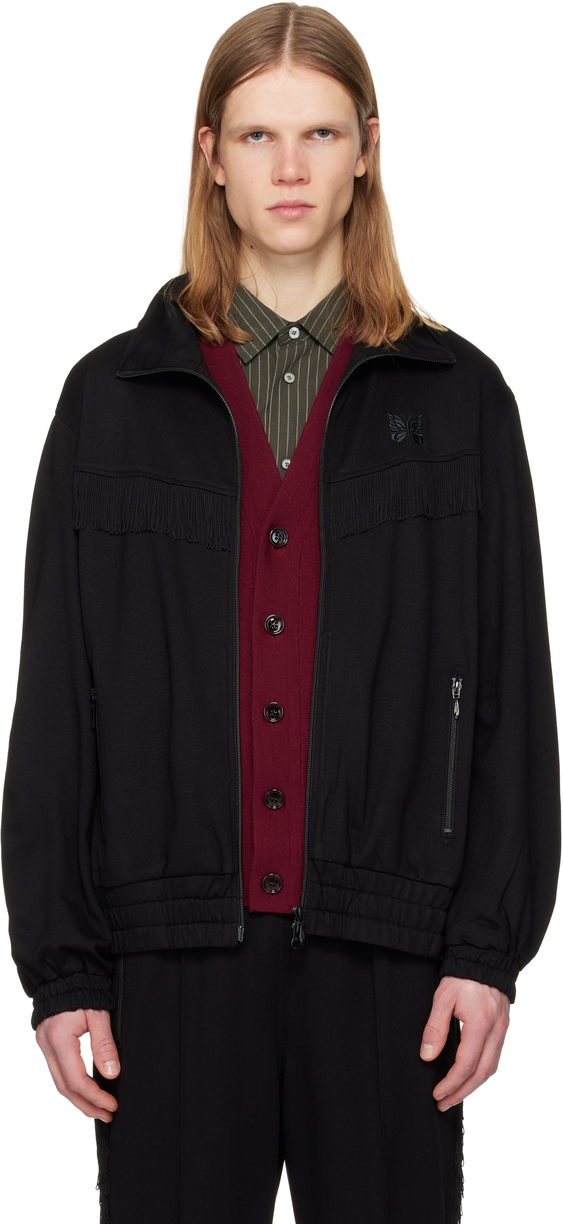 NEEDLES: Black Fringe Track Jacket | SSENSE Canada