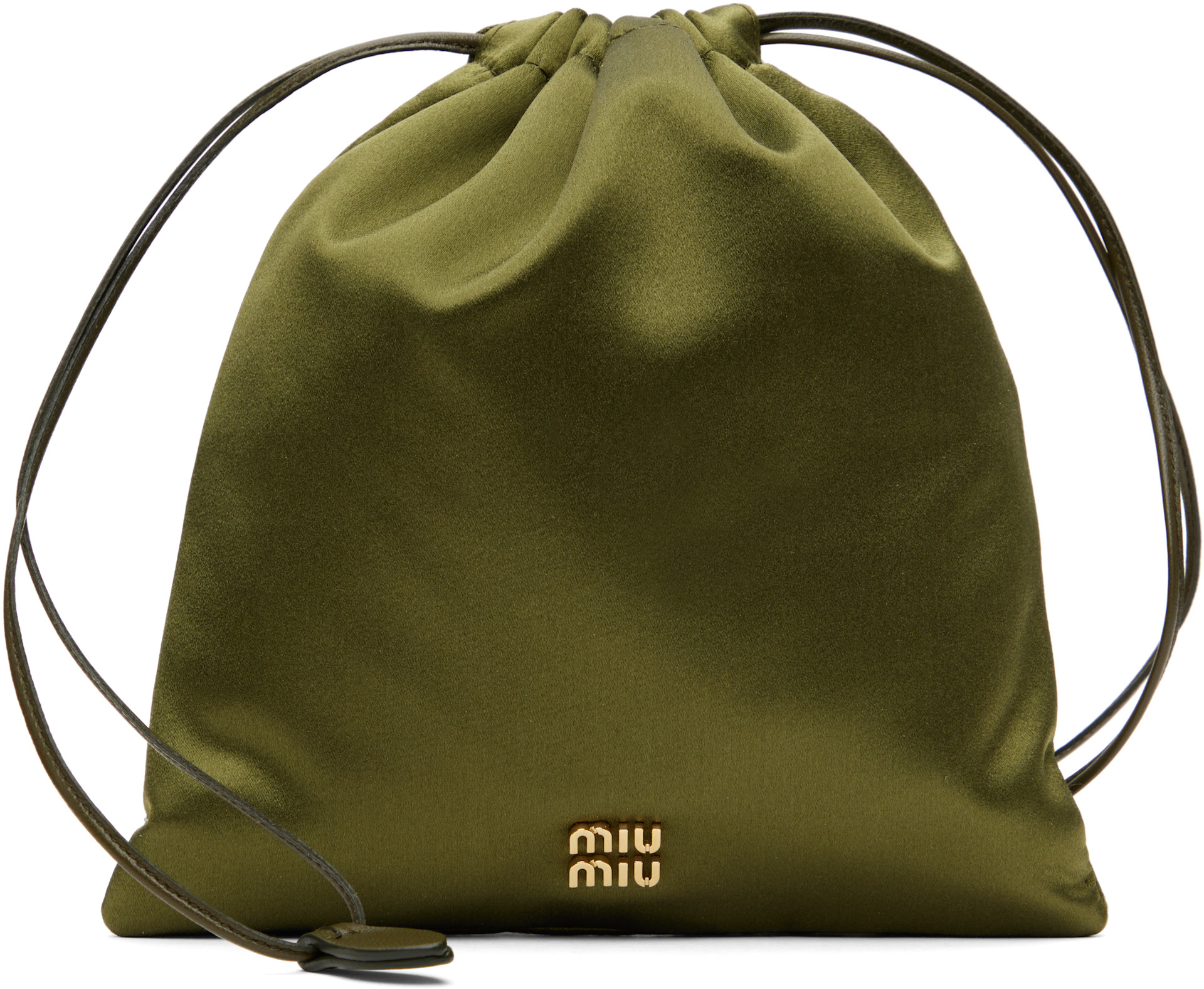Miu Miu: Khaki Satin Pouch | SSENSE Canada