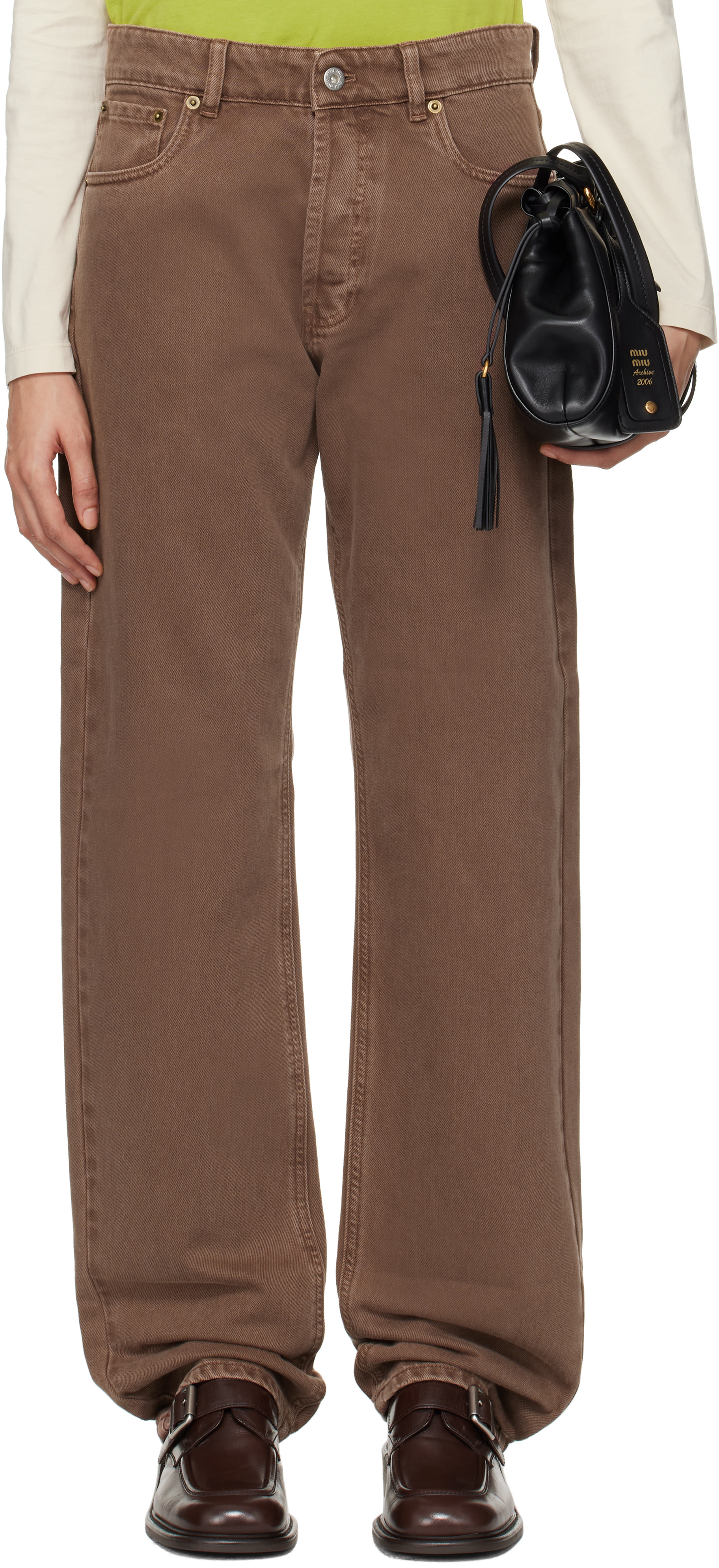 Miu Miu: Brown Five Pocket Bull Jeans | SSENSE Canada