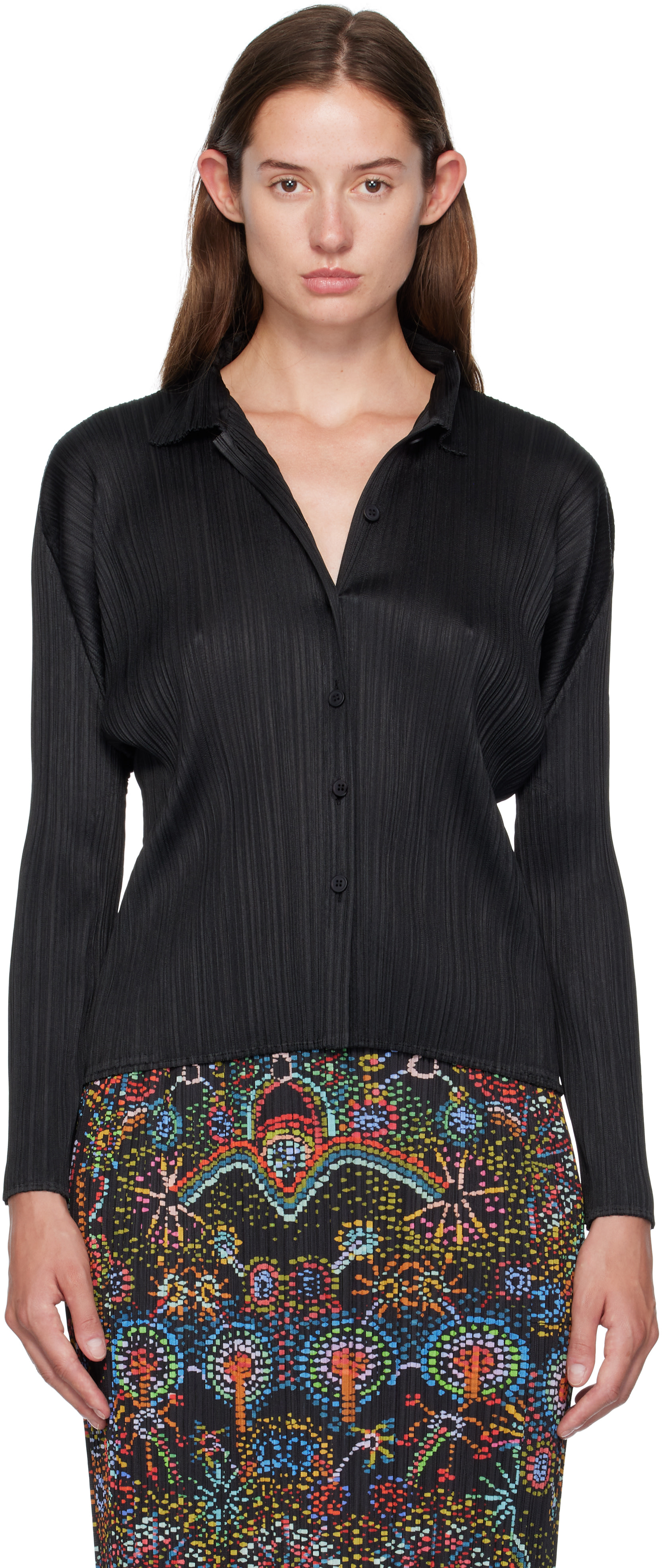 PLEATS PLEASE ISSEY MIYAKE: Black Basics Blouse | SSENSE