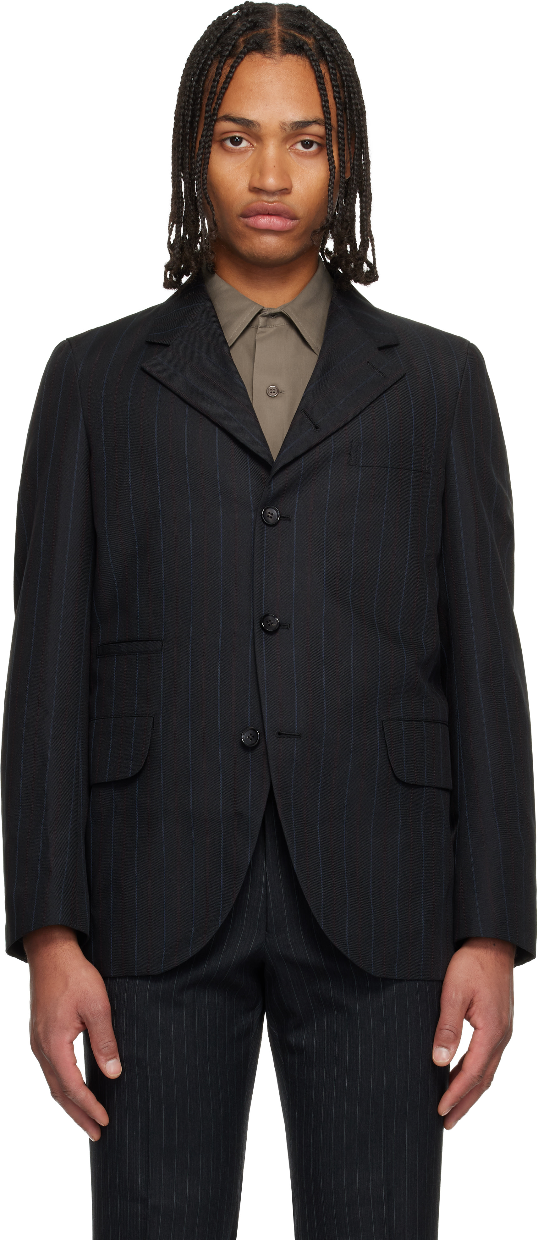 Comme des Garçons Homme Deux: Black Dobby Stripe Blazer | SSENSE
