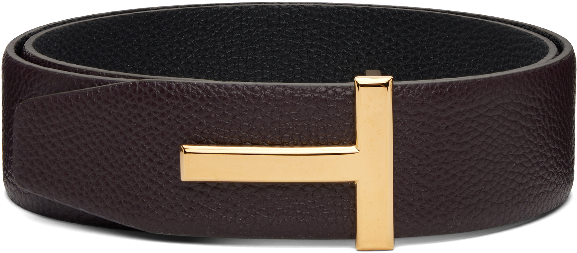 TOM FORD トムフォード リバーシブル レザーベルトTロゴ85サイズ 黒 TOM FORD: バーガンディ＆ブラック T Icon リバーシブル ベルト