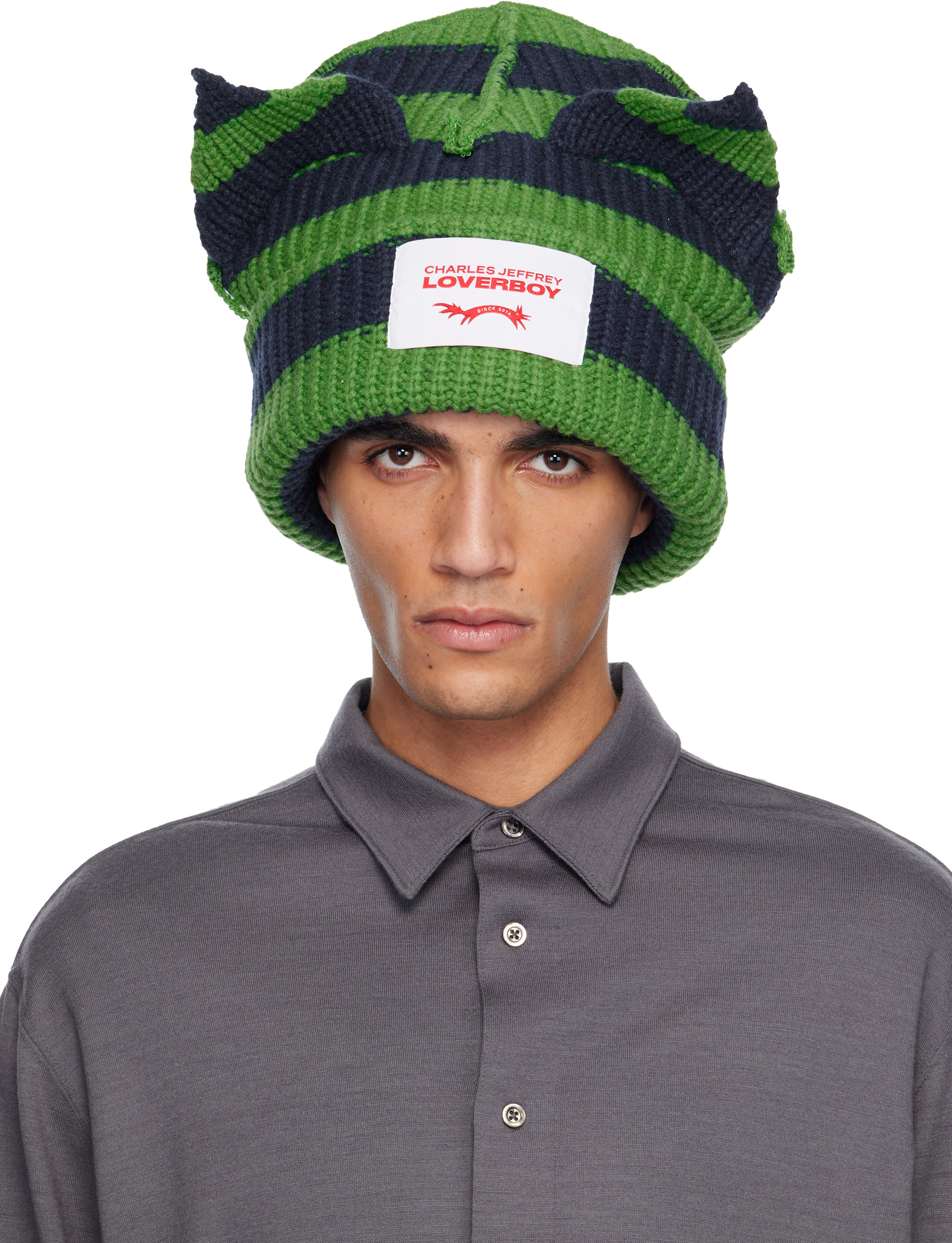 Charles Jeffrey LOVERBOY: Green & Navy Supersized Chunky Ears