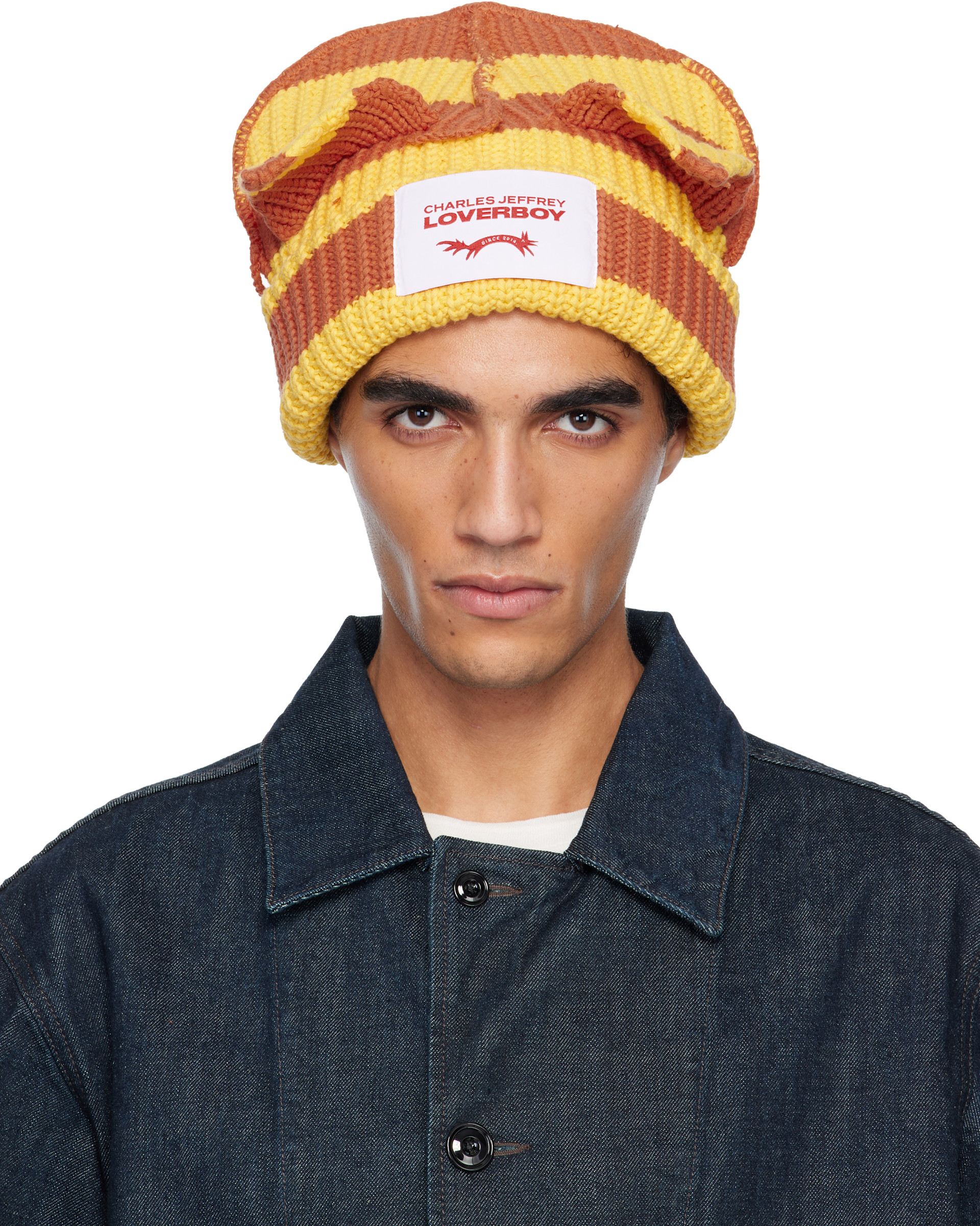 Charles Jeffrey LOVERBOY: Yellow & Orange Chunky Ears Beanie | SSENSE