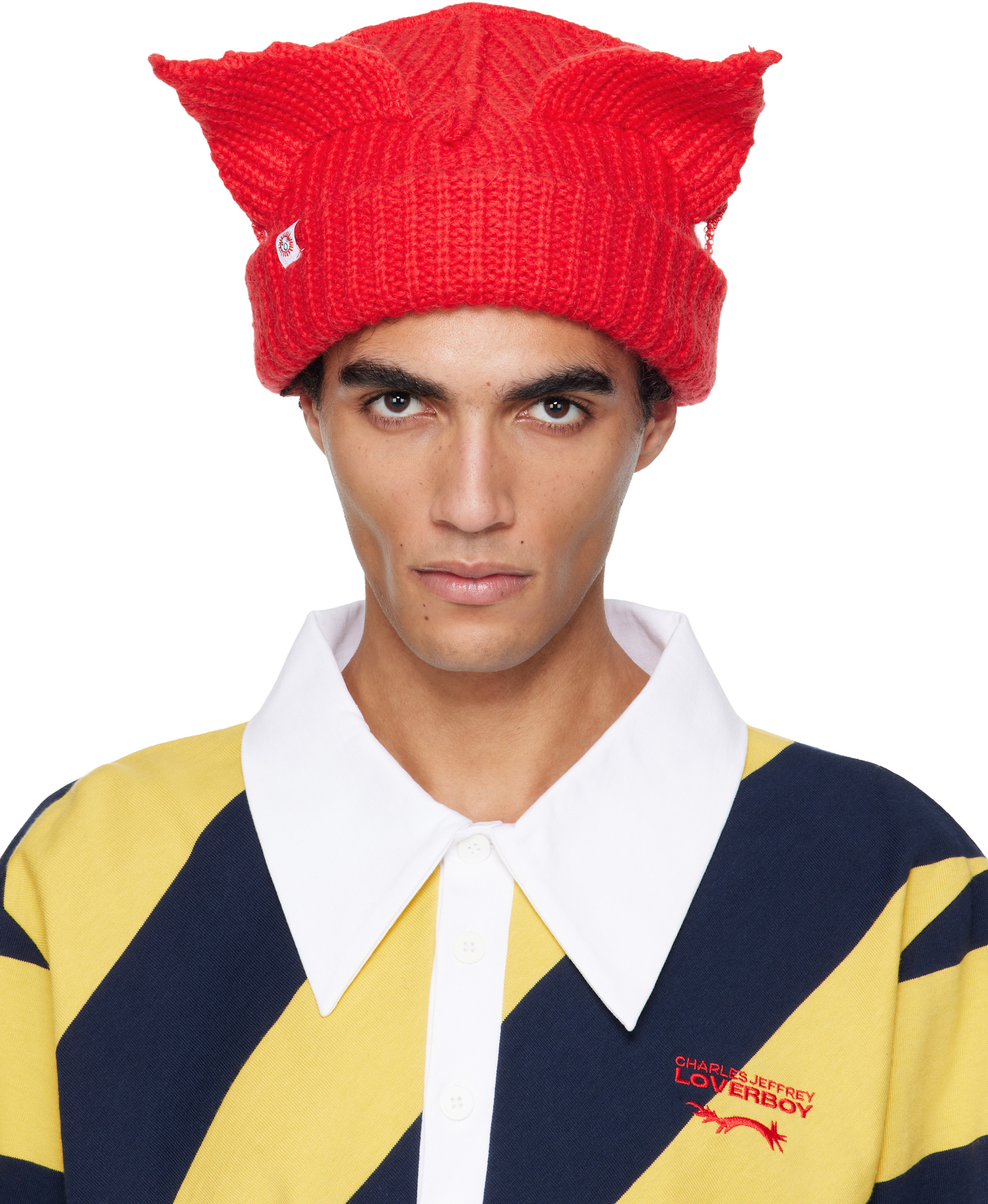 Charles Jeffrey LOVERBOY: Red Mohair Chunky Ears Beanie | SSENSE