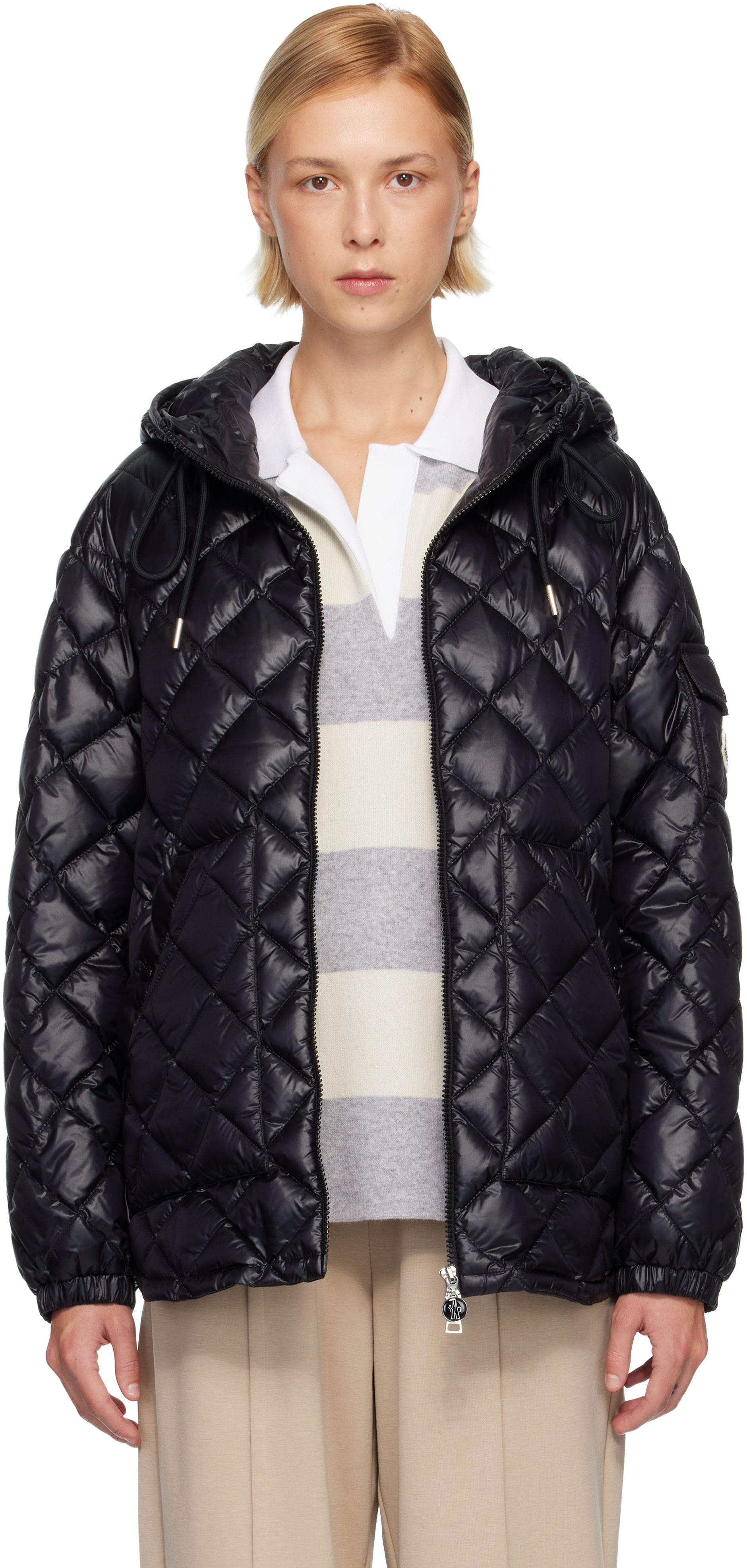 Moncler: Black Diamond-Quilted Hooded Short Down Jacket | SSENSE