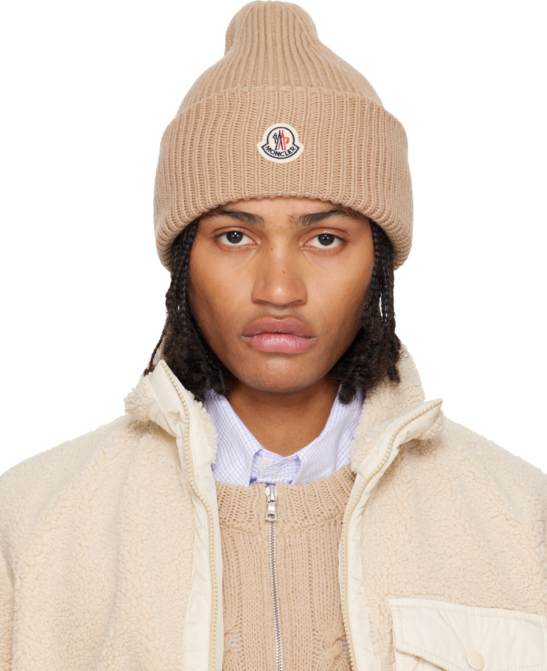 Moncler: Beige Wool & Cashmere Beanie | SSENSE Germany